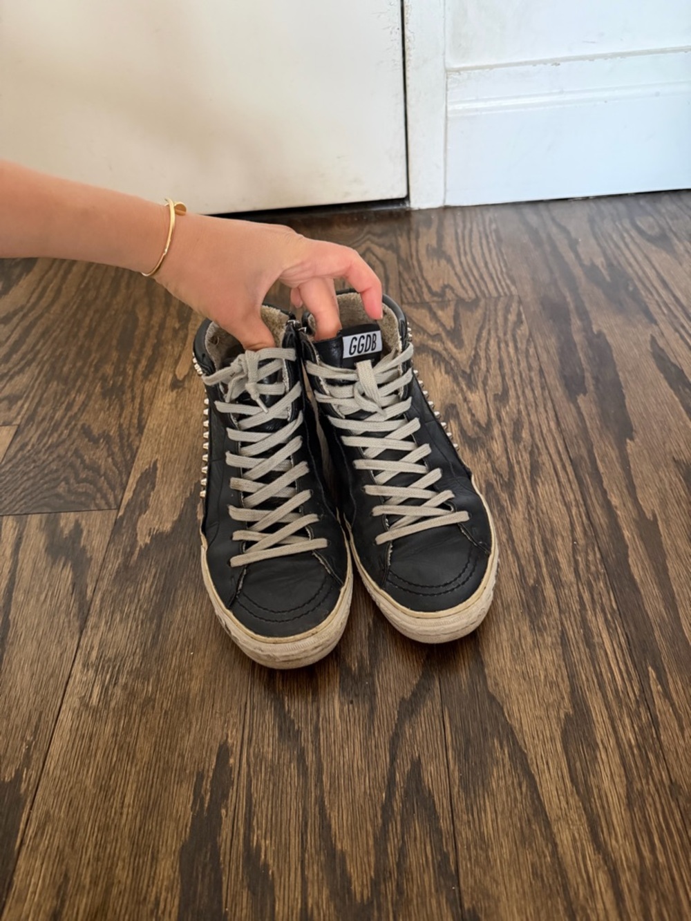 Golden Goose Black Studded High-Top Sneakers with White Laces - Picture 6 of 8